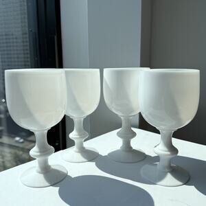 Vintage Portieux Vallerysthal France White Opaline Glass Goblet 6.5" - Set of 4